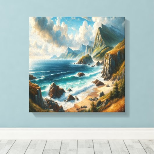 Seascape Gemälde Strand mit Klippen Leinwanddruck (Insitu (Holzboden))