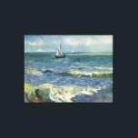 Seascape Les Saintes-Maries-de-la-Mer von Van Gogh Leinwanddruck<br><div class="desc">Seascape in der Nähe von Les Saintes-Maries-de-la-Mer von Vincent Van Gogh, Öl auf der Leinwand 1888, ist ein Landschaftsbild eines Strandes mit Mohn, Wellen brechen und Boote, die auf dem Mittelmeer segeln. Gemalt als der Künstler in Arles im Süden Frankreichs lebte, offenbart das Bild Van Goghs Übergang von den Lehren...</div>
