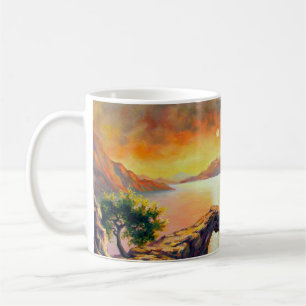 Seascape mit dem Ausbruch des Vulkans, Öl auf Kaffeetasse