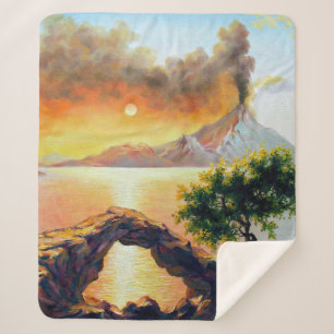 Seascape mit dem Ausbruch des Vulkans, Öl auf  Sherpadecke