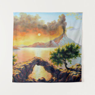 Seascape mit dem Ausbruch des Vulkans, Öl auf Wandteppich