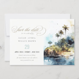 Seascape Palm Tree Island Wasserfarbenhochzeit Save The Date