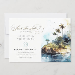 Seascape Palm Tree Island Wasserfarbenhochzeit Save The Date