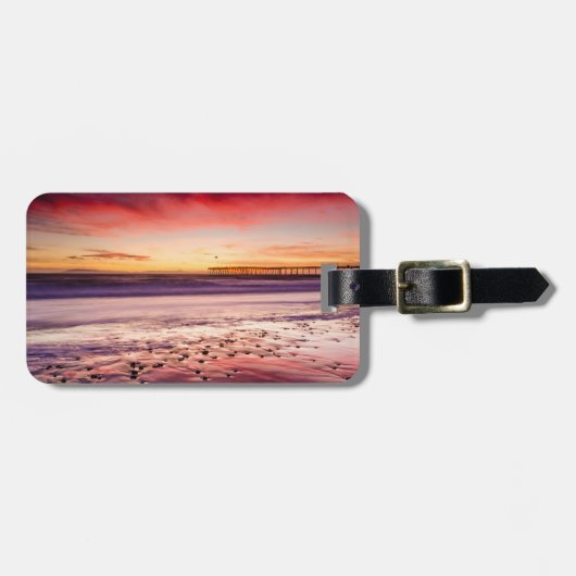 Seascape und Pier bei Sonnenuntergang, CA Gepäckanhänger (Vorderseite horizontal)