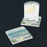 Seascape | Vincent van Gogh Steinuntersetzer<br><div class="desc">Seascape in der Nähe von Les Saintes-Maries-de-la-Mer (1888) von dem niederländischen Postimpressionisten Vincent Van Gogh. Original-Kunstwerk ist ein Ölgemälde auf der Leinwand,  das ein Boot auf einem abstrakten blauen Ozean darstellt. Verwenden Sie die Entwurfstools,  um einen benutzerdefinierten Text hinzuzufügen oder das Bild zu personalisieren.</div>