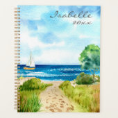 Seascape Watercolor Beach Ocean Personalisiert Planer (Vorderseite)