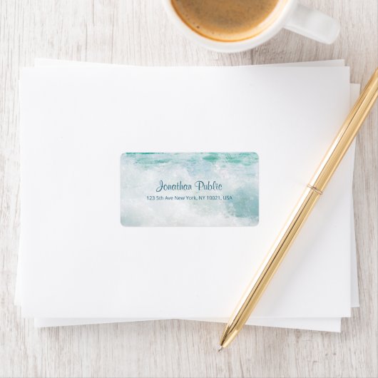 Seascape Waves Hand Script Text Elegante Adresse Adressaufkleber (Insitu)