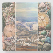  Seascape Welcome  Blue Personalize Print  Steinuntersetzer (Vorderseite)
