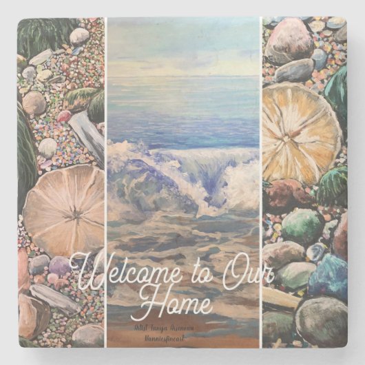 Seascape Welcome Blue Personalize Print Steinuntersetzer (Vorderseite)