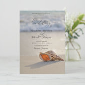 Seashell am Strand - Einladung zur Hochzeit (Stehend Vorderseite)