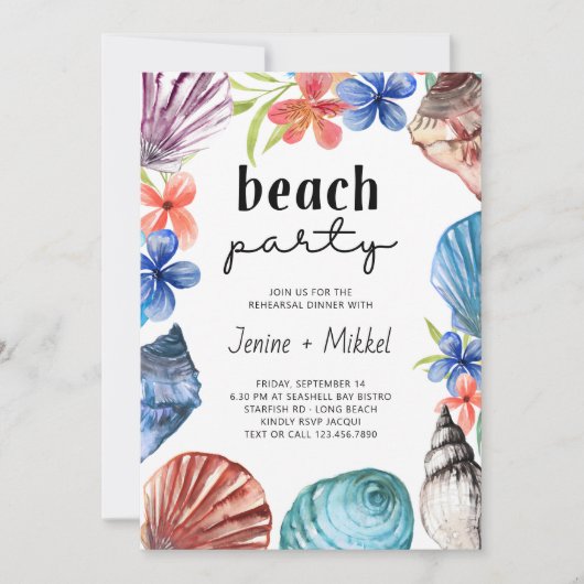 Seashell and Blume Beach Party Probe Dinner Einladung (Vorderseite)
