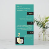 Seashell and Hearts, Beach Wedding Menu Menükarte (Stehend Vorderseite)