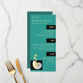 Seashell and Hearts, Beach Wedding Menu Menükarte