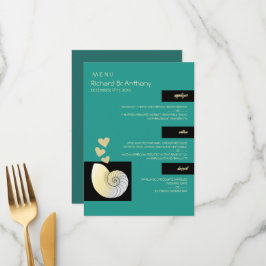 Seashell and Hearts, Beach Wedding Menükarte