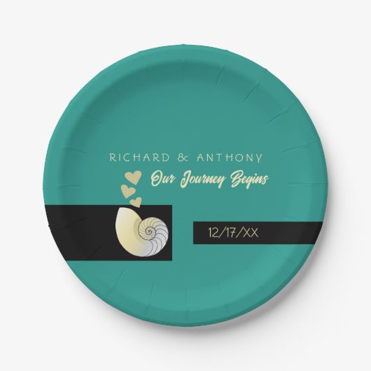 Seashell and Hearts, Beach Wedding Pappteller (Vorderseite)