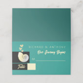 Seashell and Hearts, Beach Wedding Platzkarte (Außenseite Aufgefaltet)