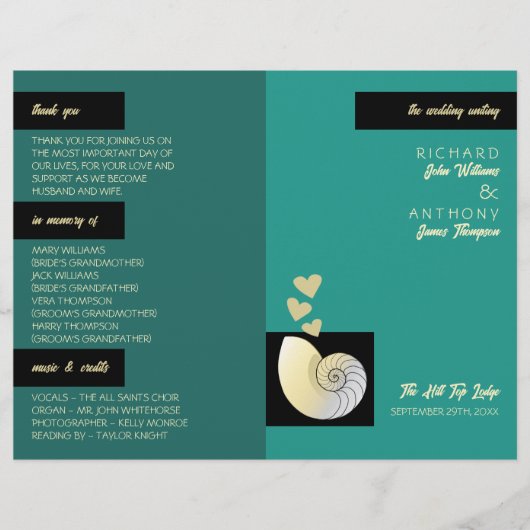 Seashell and Hearts, Beach Wedding Program (Vorderseite)