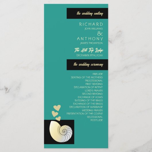 Seashell and Hearts, Beach Wedding Programm (Vorderseite)