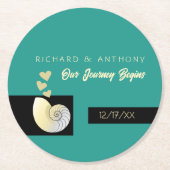 Seashell and Hearts, Beach Wedding Runder Pappuntersetzer (Vorderseite)