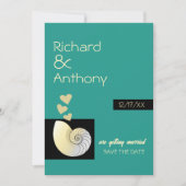 Seashell and Hearts, Beach Wedding Save The Date (Vorderseite)