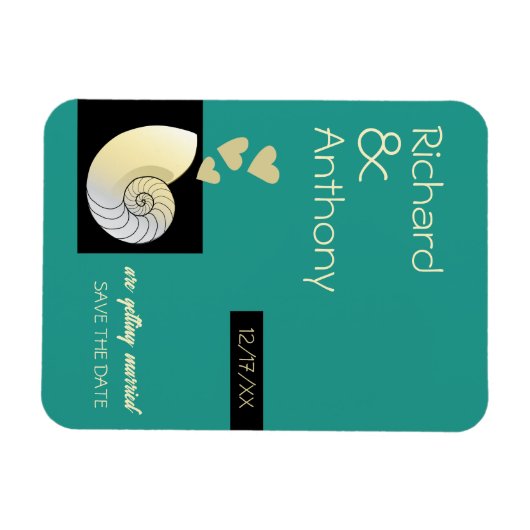 Seashell and Hearts, Beach Wedding Save the Date Magnet (Horizontal)