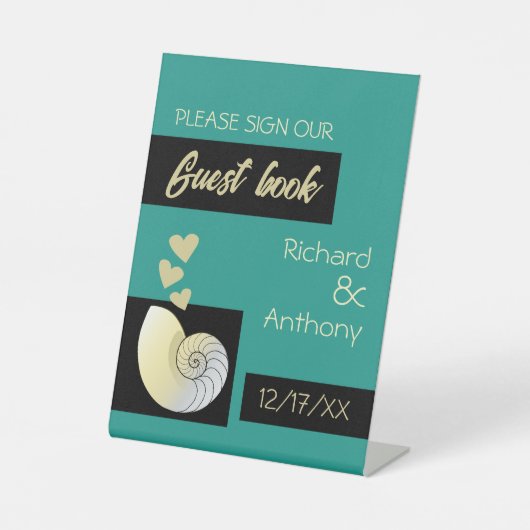 Seashell and Hearts, Beach Wedding Sockelschild (Vorderseite)