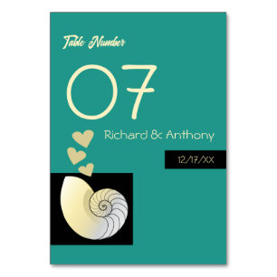 Seashell and Hearts, Beach Wedding Tischnummer
