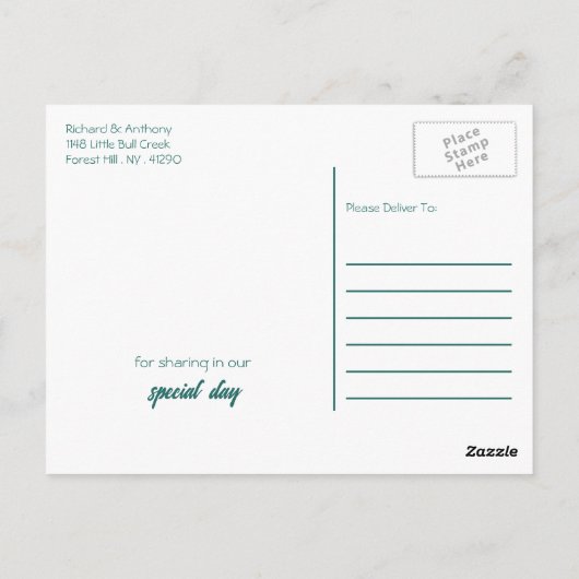 Seashell and Hearts, Beach Wedding Vielen Dank Postkarte (Rückseite)