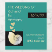 Seashell and Hearts, Beach Wedding Weinetikett (Einzelnes Label)
