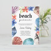 Seashell and Tropical Blume Beach Picnic Geburtsta Einladung (Stehend Vorderseite)