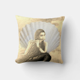 Seashell and Woman Playing Flute Throw Pillow Kissen