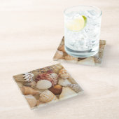 Seashell-Anordnung Glasuntersetzer (Schrägansicht)