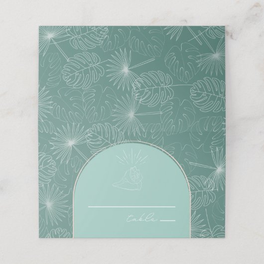 Seashell Aqua Beach Wedding Platzkarte (Außenseite Aufgefaltet)