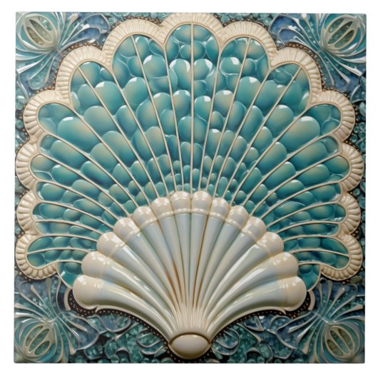 Seashell Aquamarine Art Deco Inspiriert Fliese (Vorderseite)