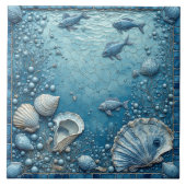 Seashell Aquatic Fish Underwater Bubble Backsplash Fliese (Vorderseite)
