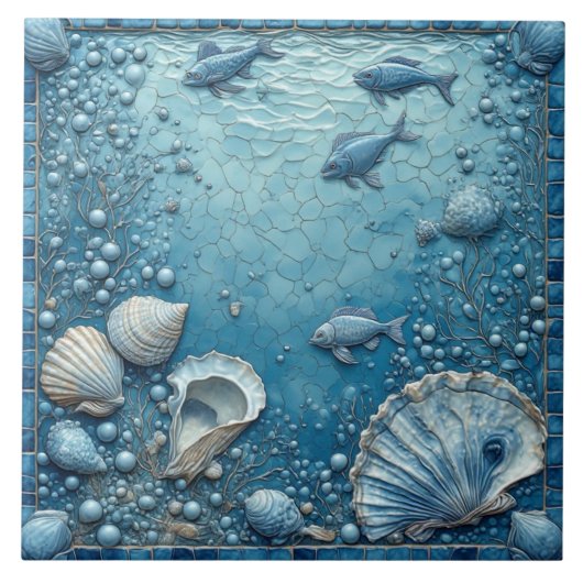 Seashell Aquatic Fish Underwater Bubble Backsplash Fliese (Vorderseite)