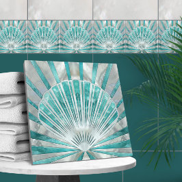 Seashell Art Deco - Aquamarine und Pearl Fliese