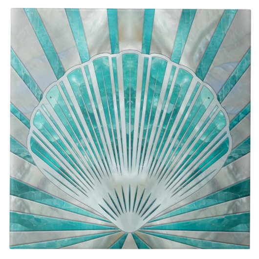 Seashell Art Deco - Aquamarine und Pearl Fliese (Vorderseite)