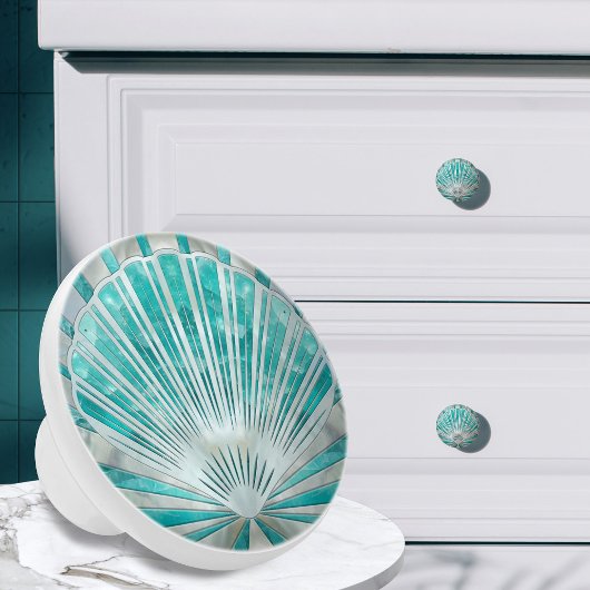 Seashell Art Deco - Aquamarine und Pearl Keramikknauf