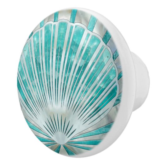 Seashell Art Deco - Aquamarine und Pearl Keramikknauf (Rechts)