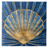 Seashell Art Déco - Blauer Marmor und Gold Fliese (Vorderseite)