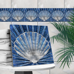 Seashell Art Deco - Blauer Marmor und Silber Fliese