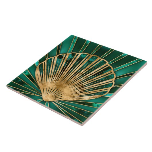 Seashell Art Deco - Malachite und Gold Fliese (Seite)