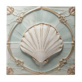 Seashell Art Nouveau Imitats Relief Mini Blue & Go Fliese (Vorderseite)
