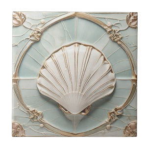 Seashell Art Nouveau Imitats Relief Mini Blue & Go Fliese