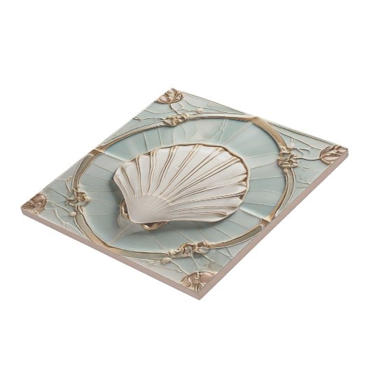 Seashell Art Nouveau Imitats Relief Mini Blue & Go Fliese (Seite)