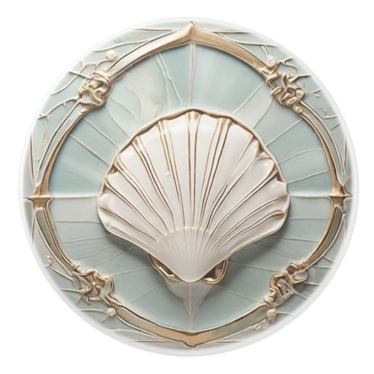 Seashell Art Nouveau Imitats Relief Mini Blue & Go Keramikknauf (Vorderseite)