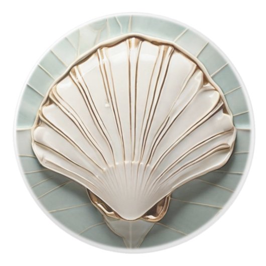 Seashell Art Nouveau Imitats Relief Mini Blue & Go Keramikknauf (Vorderseite)