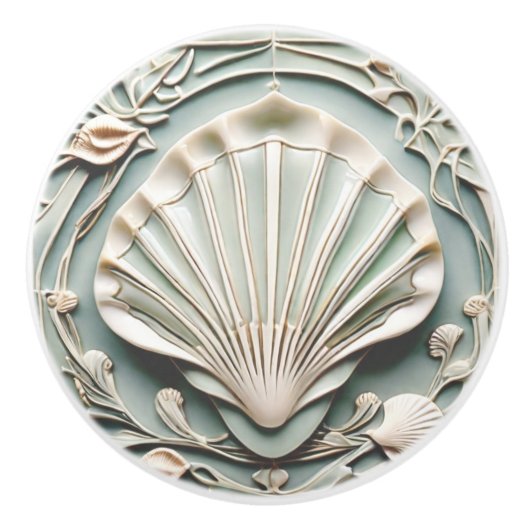 Seashell Art Nouveau Imitats Relief Minze Weiße Mu Keramikknauf (Vorderseite)