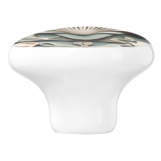 Seashell Art Nouveau Imitats Relief Minze Weiße Mu Keramikknauf (Seitenansicht)